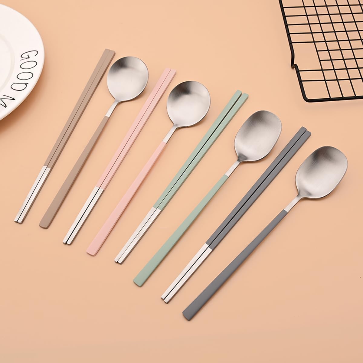 Pink Stainless Steel Korean-style Spoon and Chopsticks Set Service for 3. 6-Piece Reusable Stainless Steel Spoon Chopsticks Set for Home Hotel