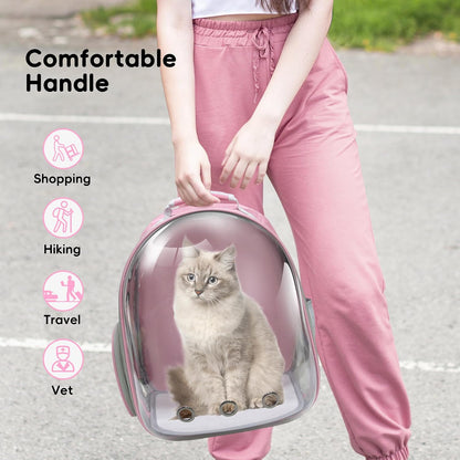 Cat Backpack, Airline Approved Bubble Carrying Bag for Small Medium Dogs Cats, Space Capsule Pet Carrier Dog Hiking Backpack Travel Carrier (Pink)