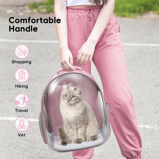 Cat Backpack, Airline Approved Bubble Carrying Bag for Small Medium Dogs Cats, Space Capsule Pet Carrier Dog Hiking Backpack Travel Carrier (Pink)