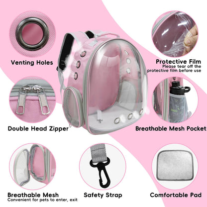 Cat Backpack, Airline Approved Bubble Carrying Bag for Small Medium Dogs Cats, Space Capsule Pet Carrier Dog Hiking Backpack Travel Carrier (Pink)