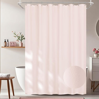 Waterproof Soft Microfiber Shower Curtain TPU Backed Lightweight, Baby Pink Fabric Shower Curtain Liner with 2 Large Magnets, 72 x 72 Inch 2 in 1 Hotel Quality Cloth Bathroom Curtain Washable