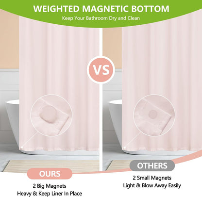 Waterproof Soft Microfiber Shower Curtain TPU Backed Lightweight, Baby Pink Fabric Shower Curtain Liner with 2 Large Magnets, 72 x 72 Inch 2 in 1 Hotel Quality Cloth Bathroom Curtain Washable