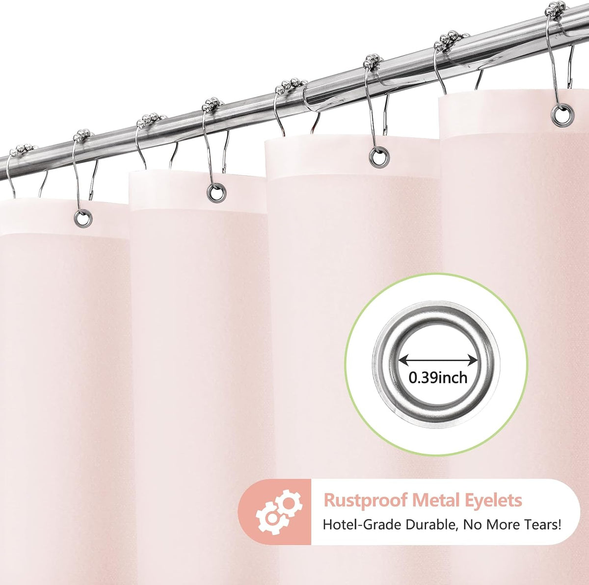 Waterproof Soft Microfiber Shower Curtain TPU Backed Lightweight, Baby Pink Fabric Shower Curtain Liner with 2 Large Magnets, 72 x 72 Inch 2 in 1 Hotel Quality Cloth Bathroom Curtain Washable