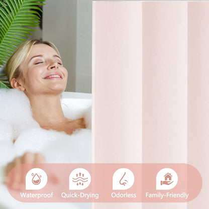Waterproof Soft Microfiber Shower Curtain TPU Backed Lightweight, Baby Pink Fabric Shower Curtain Liner with 2 Large Magnets, 72 x 72 Inch 2 in 1 Hotel Quality Cloth Bathroom Curtain Washable