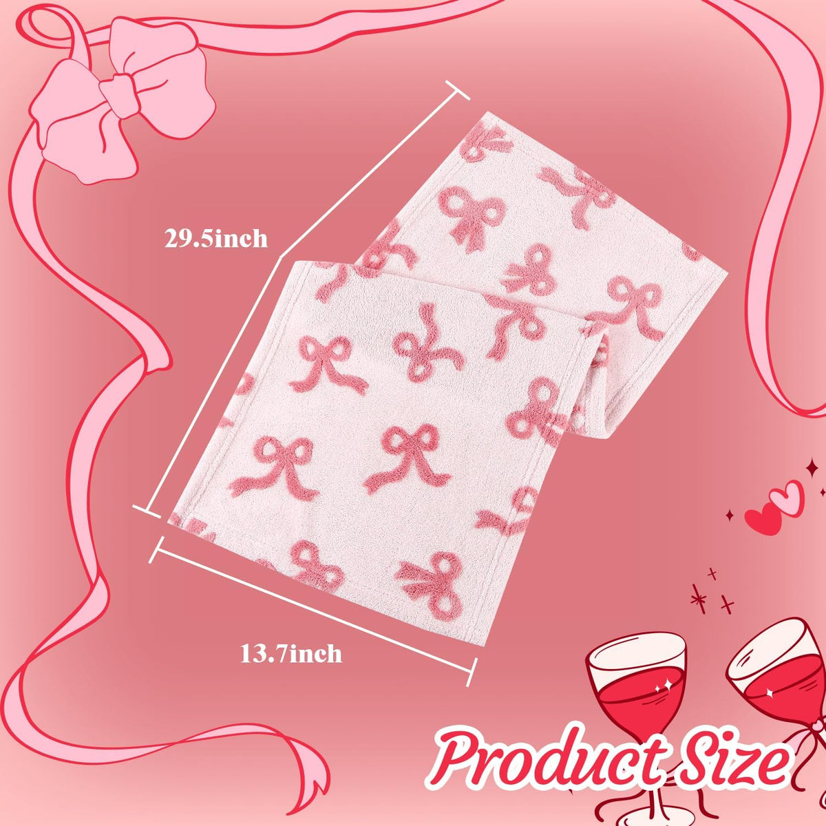 2 Pack Bow Hand Towels Kitchen Towel Pink Bowknot Dish Towel for Bathroom Hand Drying Kitchen Cleaning Gift Set, 29.5 x 13.7 Inch