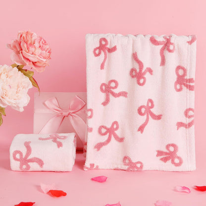 2 Pack Bow Hand Towels Kitchen Towel Pink Bowknot Dish Towel for Bathroom Hand Drying Kitchen Cleaning Gift Set, 29.5 x 13.7 Inch