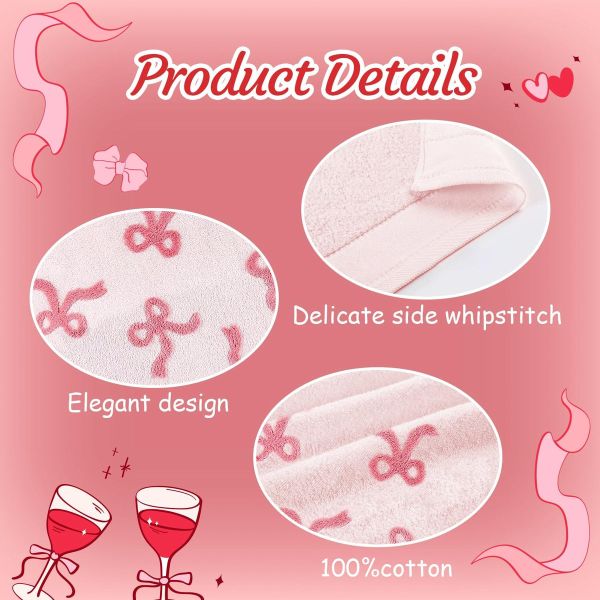 2 Pack Bow Hand Towels Kitchen Towel Pink Bowknot Dish Towel for Bathroom Hand Drying Kitchen Cleaning Gift Set, 29.5 x 13.7 Inch
