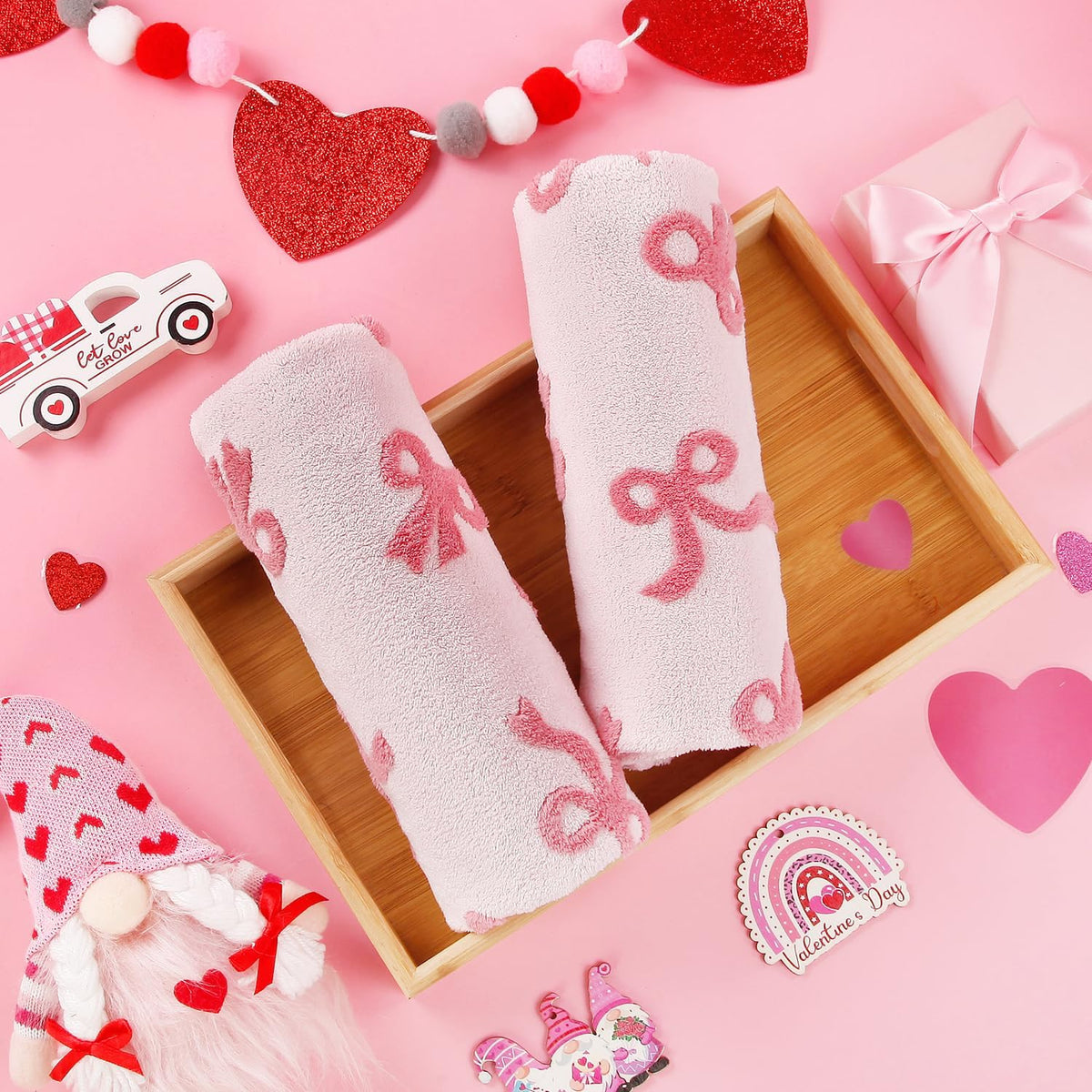2 Pack Bow Hand Towels Kitchen Towel Pink Bowknot Dish Towel for Bathroom Hand Drying Kitchen Cleaning Gift Set, 29.5 x 13.7 Inch
