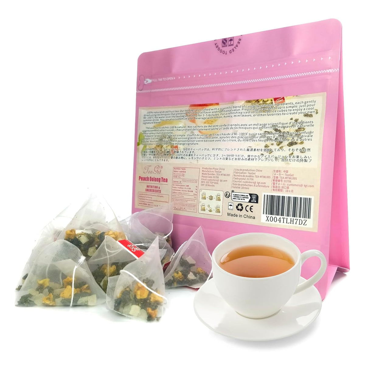 Peach Oolong Tea Bags Pure Natural Dried Peaches Apples Oolong Herbal Teas, Mixed Fruit Loose Leaf Tea Refreshing Fruit Cold and Hot Teabags No Gluten, Vegan - 3.7 oz (3.5g×30packets)