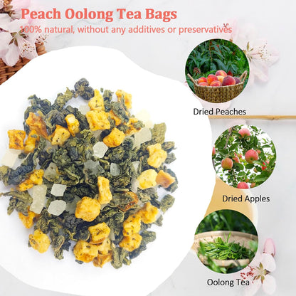 Peach Oolong Tea Bags Pure Natural Dried Peaches Apples Oolong Herbal Teas, Mixed Fruit Loose Leaf Tea Refreshing Fruit Cold and Hot Teabags No Gluten, Vegan - 3.7 oz (3.5g×30packets)