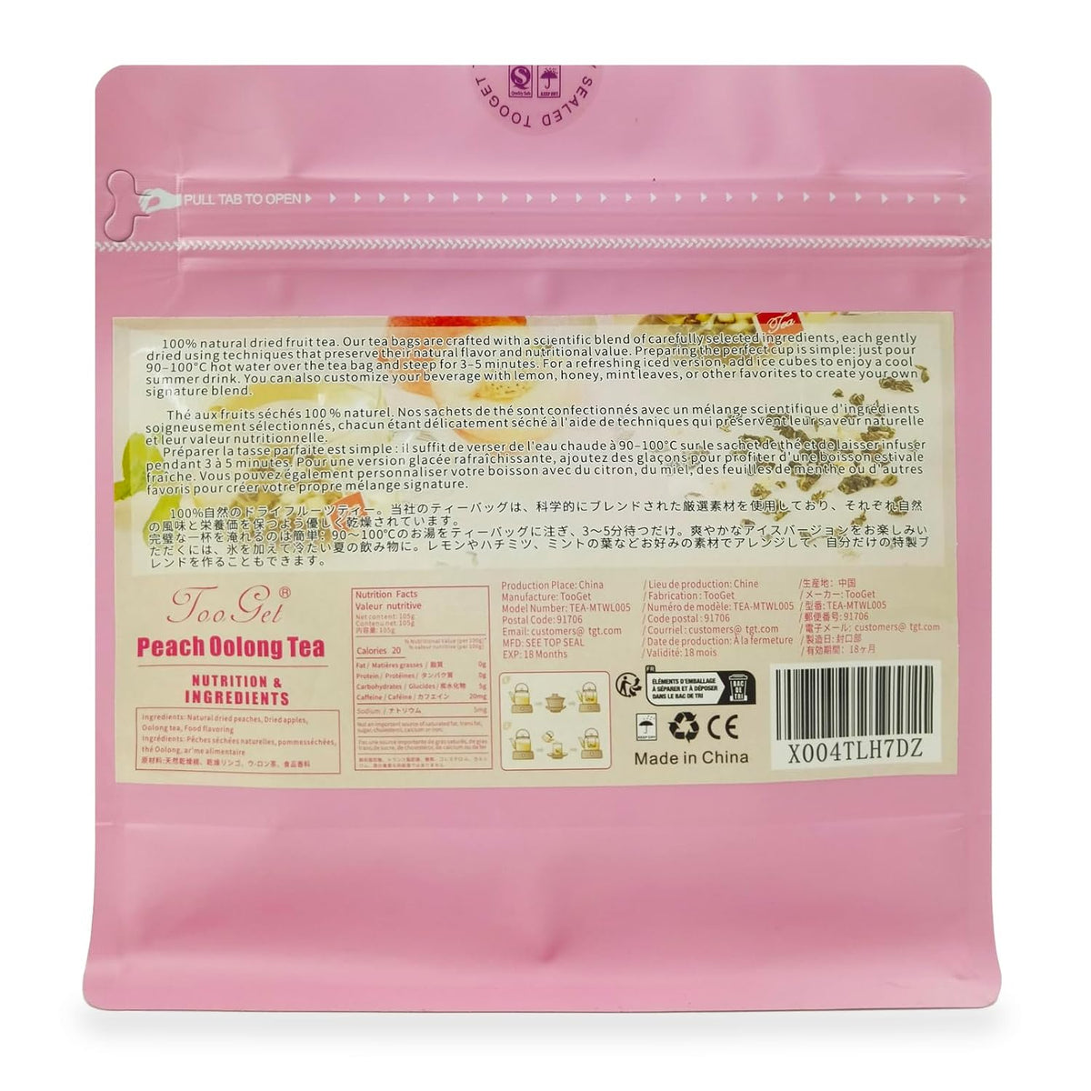 Peach Oolong Tea Bags Pure Natural Dried Peaches Apples Oolong Herbal Teas, Mixed Fruit Loose Leaf Tea Refreshing Fruit Cold and Hot Teabags No Gluten, Vegan - 3.7 oz (3.5g×30packets)