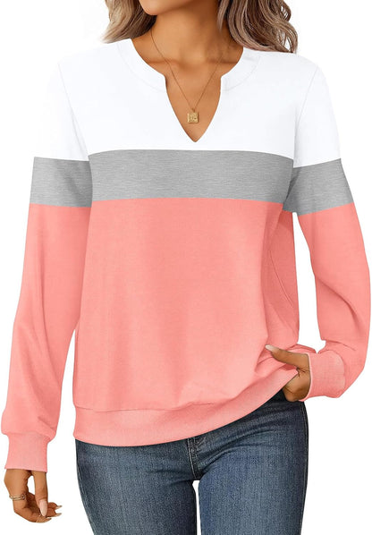 Womens Sweatshirts Long Sleeve V Neck Tops Fall Winter Basic Casual Lightweight Pullover Shirt