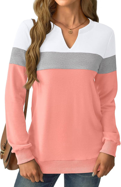 Womens Sweatshirts Long Sleeve V Neck Tops Fall Winter Basic Casual Lightweight Pullover Shirt