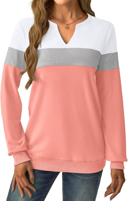 Womens Sweatshirts Long Sleeve V Neck Tops Fall Winter Basic Casual Lightweight Pullover Shirt
