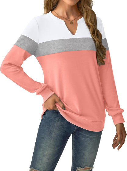 Womens Sweatshirts Long Sleeve V Neck Tops Fall Winter Basic Casual Lightweight Pullover Shirt