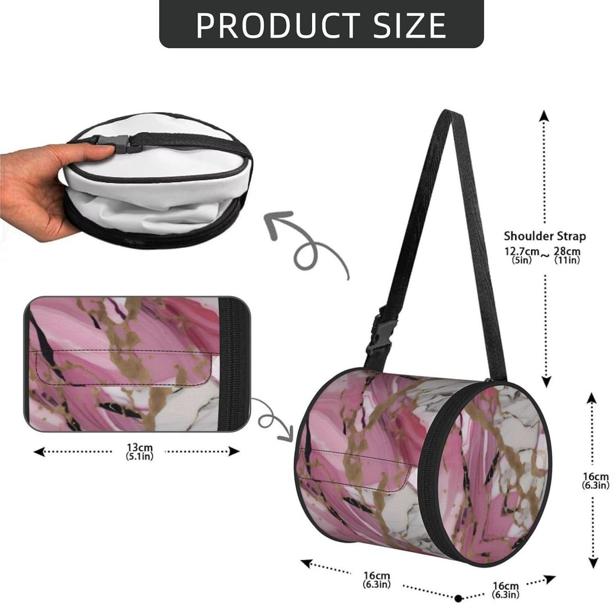 Pink White Marble Pattern Print Cylinder Tissue Box Cover Portable Tissue Holder for Bathroom Car Office Home Indoor Outdoor