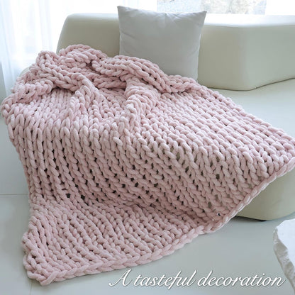 Chenille Chunky Knit Throw Blanket,Handmade,40×50,Light Pink