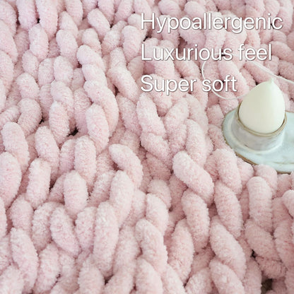 Chenille Chunky Knit Throw Blanket,Handmade,40×50,Light Pink