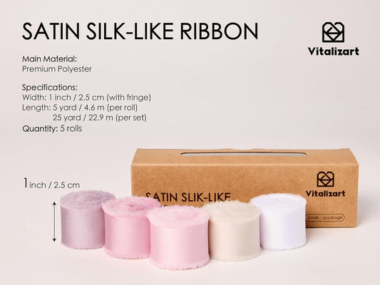 Silk Like Satin Ribbon 1 inch x 25 Yard Pink & Nude Handmade Frayed Ribbons for Gift Wrapping Baby Shower Wedding Bridal Bouquets Holiday Decor