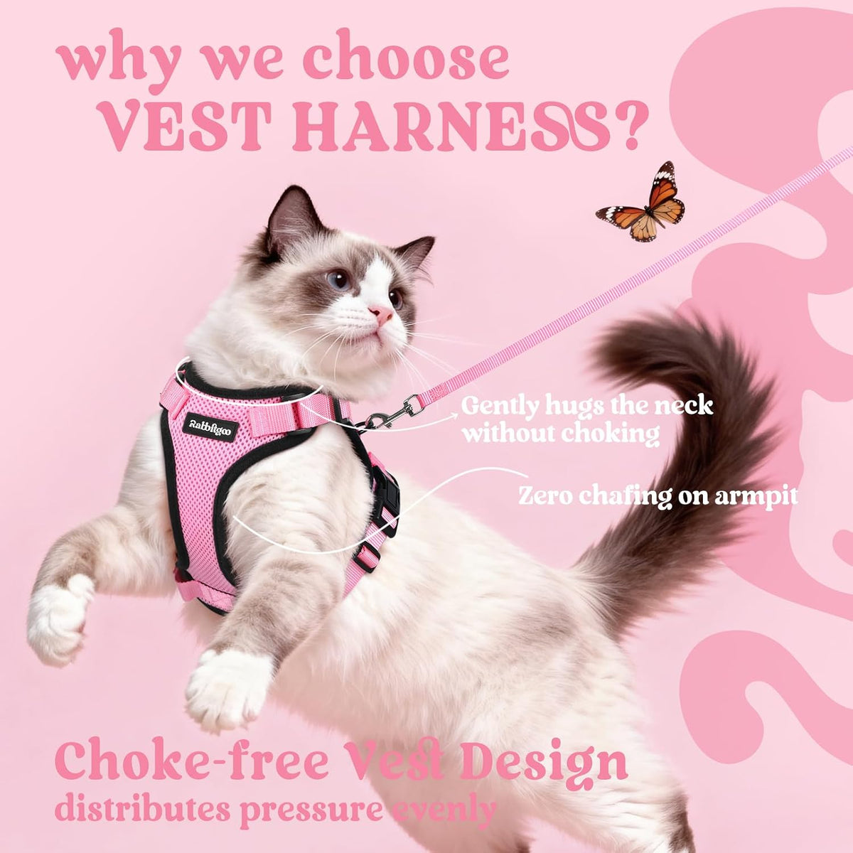Cat Harness and Leash Set, Escape Proof Vest, Pink