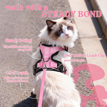 Cat Harness and Leash Set, Escape Proof Vest, Pink