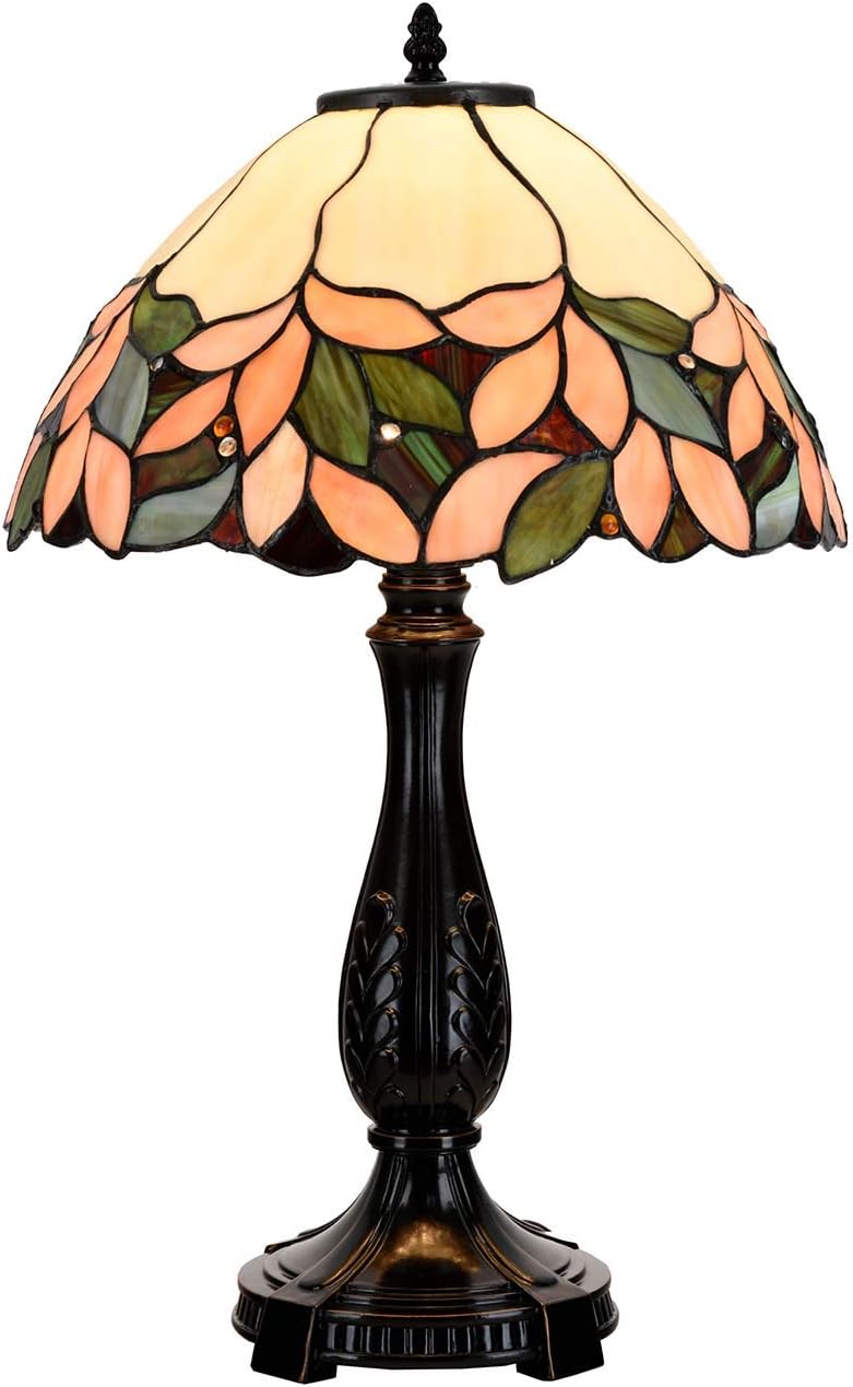L10805 Pink Wisteria Tiffany Style Stained Glass Table Lamp, 14" W x 22.5" H