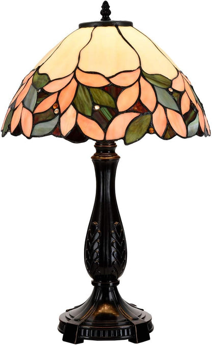 L10805 Pink Wisteria Tiffany Style Stained Glass Table Lamp, 14" W x 22.5" H