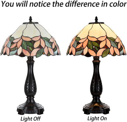 L10805 Pink Wisteria Tiffany Style Stained Glass Table Lamp, 14" W x 22.5" H