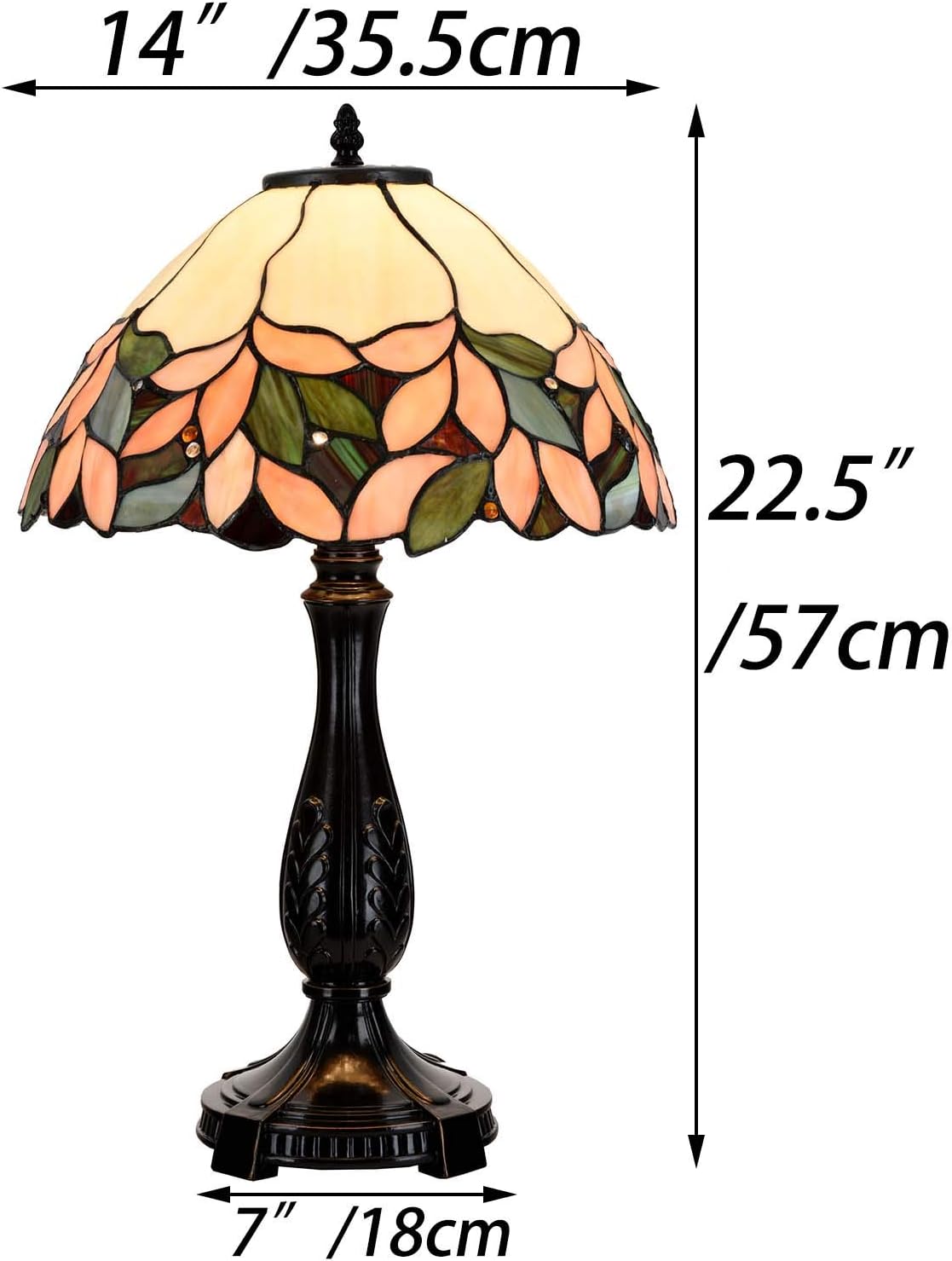 L10805 Pink Wisteria Tiffany Style Stained Glass Table Lamp, 14" W x 22.5" H
