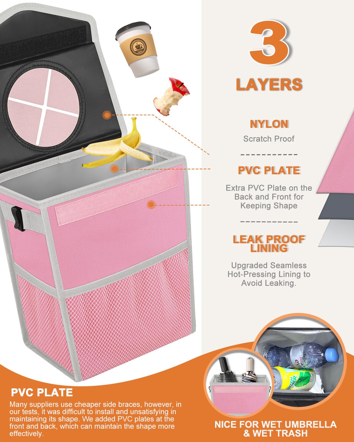 Car Trash Can with Lid Leakproof Car Garbage Bag Vehicle Trash Bin