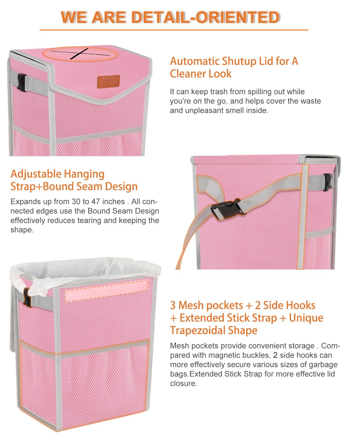 Car Trash Can with Lid Leakproof Car Garbage Bag Vehicle Trash Bin