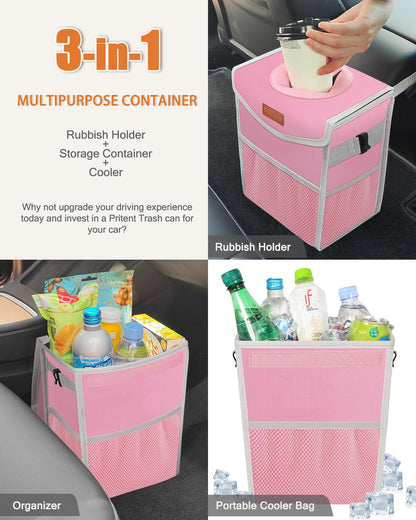 Car Trash Can with Lid Leakproof Car Garbage Bag Vehicle Trash Bin