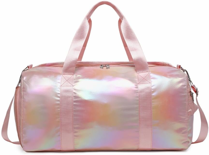 Girls Sports Duffel Bags Woman Travel Bag Overnight Duffle Bag Kids Sports Gym Bag With Shoe Compartment Wet Pocket (Matte Pink)