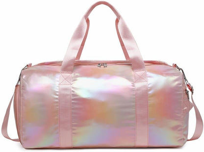 Girls Sports Duffel Bags Woman Travel Bag Overnight Duffle Bag Kids Sports Gym Bag With Shoe Compartment Wet Pocket (Matte Pink)