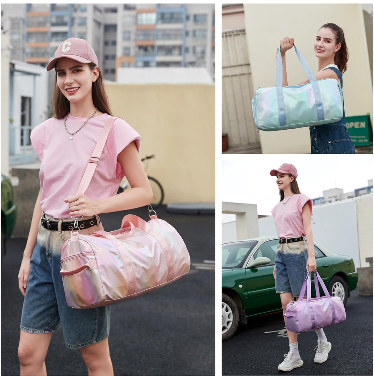 Girls Sports Duffel Bags Woman Travel Bag Overnight Duffle Bag Kids Sports Gym Bag With Shoe Compartment Wet Pocket (Matte Pink)