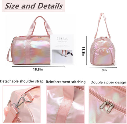 Girls Sports Duffel Bags Woman Travel Bag Overnight Duffle Bag Kids Sports Gym Bag With Shoe Compartment Wet Pocket (Matte Pink)