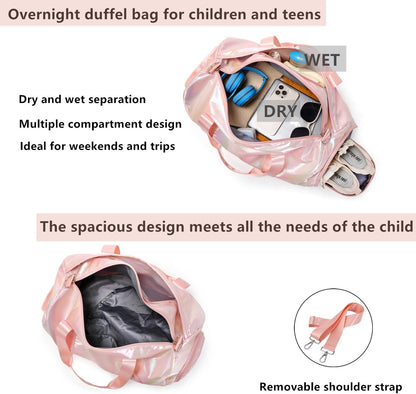 Girls Sports Duffel Bags Woman Travel Bag Overnight Duffle Bag Kids Sports Gym Bag With Shoe Compartment Wet Pocket (Matte Pink)