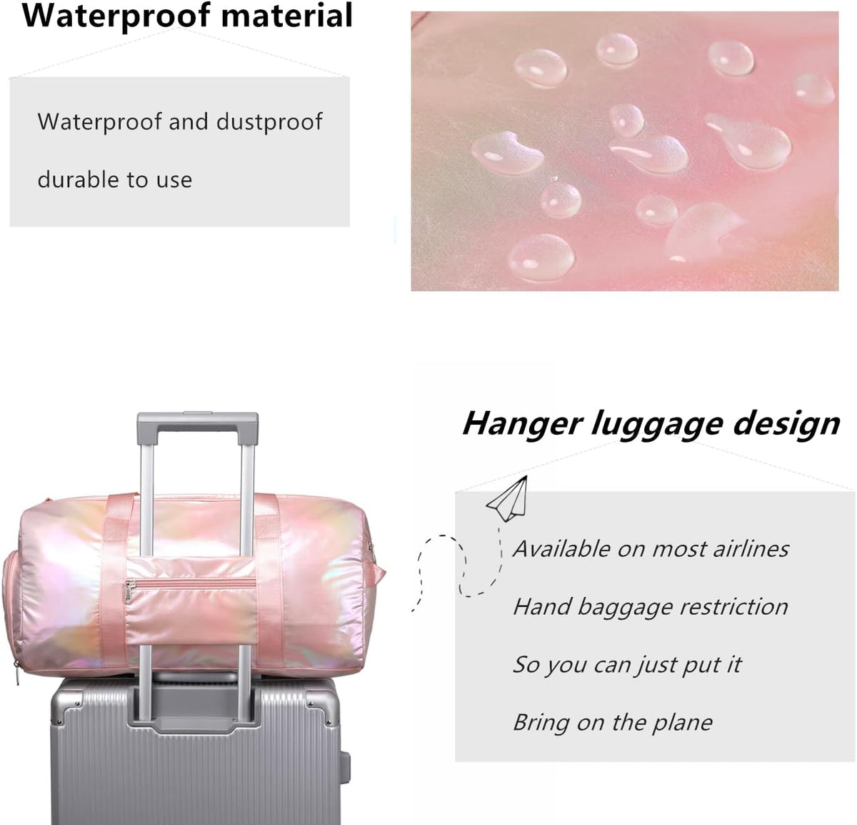 Girls Sports Duffel Bags Woman Travel Bag Overnight Duffle Bag Kids Sports Gym Bag With Shoe Compartment Wet Pocket (Matte Pink)