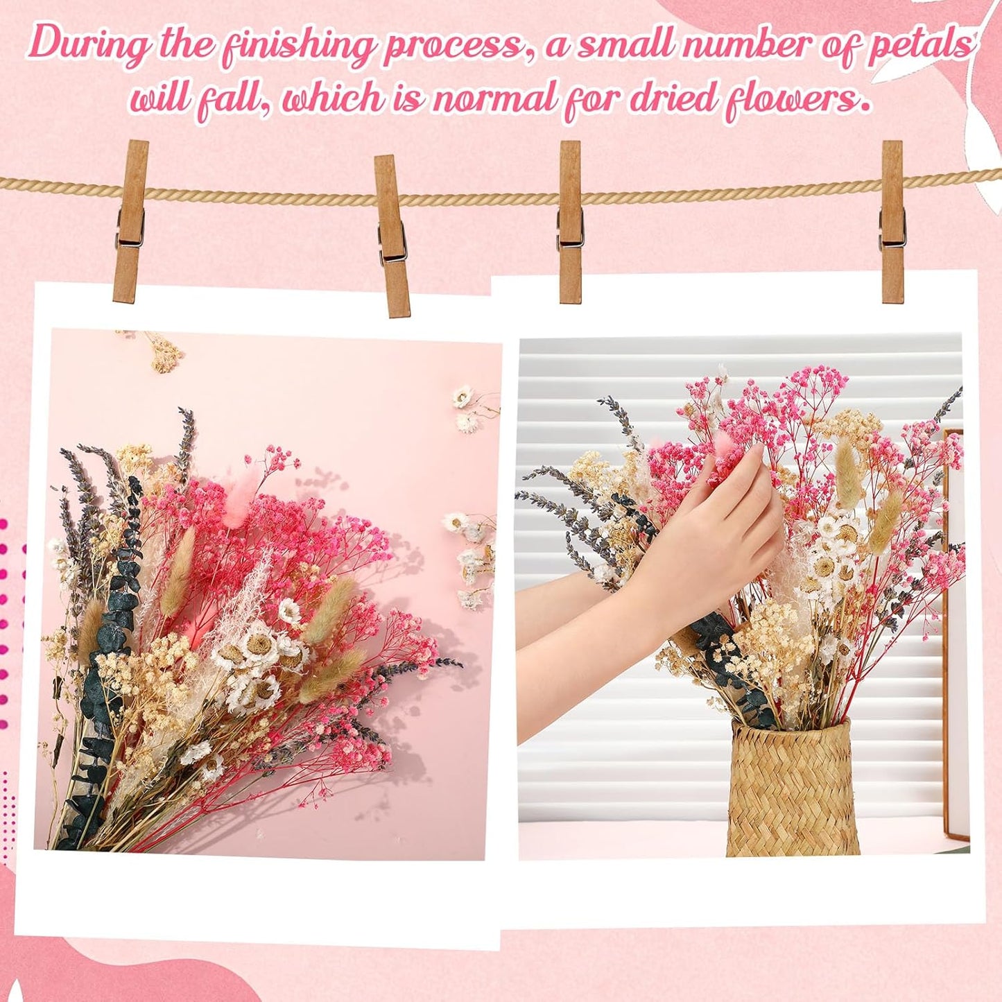 32 PCS Dried Flowers Bundle Set with Pampas Grass Lavender Eucalyptus Pink White Boho Wedding Home Decor DIY Wreath Vase Arrangement