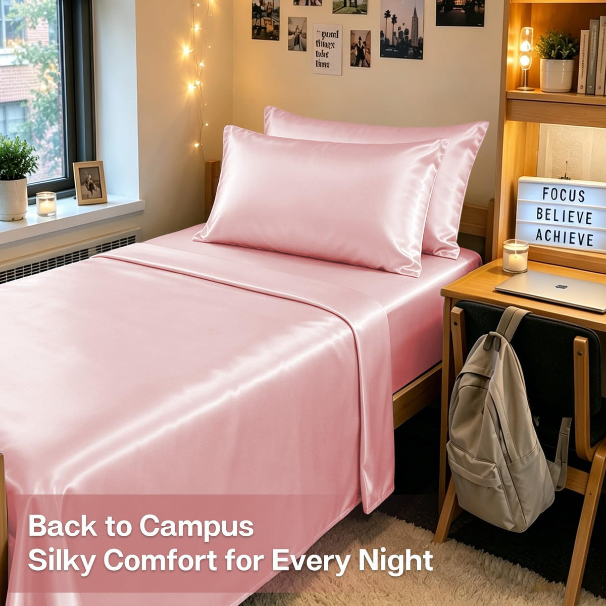 Satin Pillowcase 2 Pack, King Size 20"x40", Light Pink