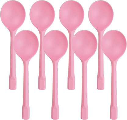 Pack of 100 Pink Extra-Heavy Weight Disposable Plastic Spoons Disposable Flatware Silverware for Soup Dessert Ice Cream Take Out Spoon