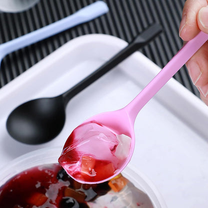 Pack of 100 Pink Extra-Heavy Weight Disposable Plastic Spoons Disposable Flatware Silverware for Soup Dessert Ice Cream Take Out Spoon
