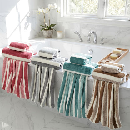 12 Pcs Microfiber Striped Bath Towels and Washcloths Set, Morandi