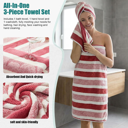 12 Pcs Microfiber Striped Bath Towels and Washcloths Set, Morandi