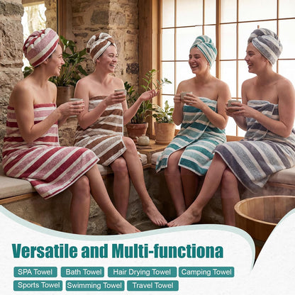 12 Pcs Microfiber Striped Bath Towels and Washcloths Set, Morandi