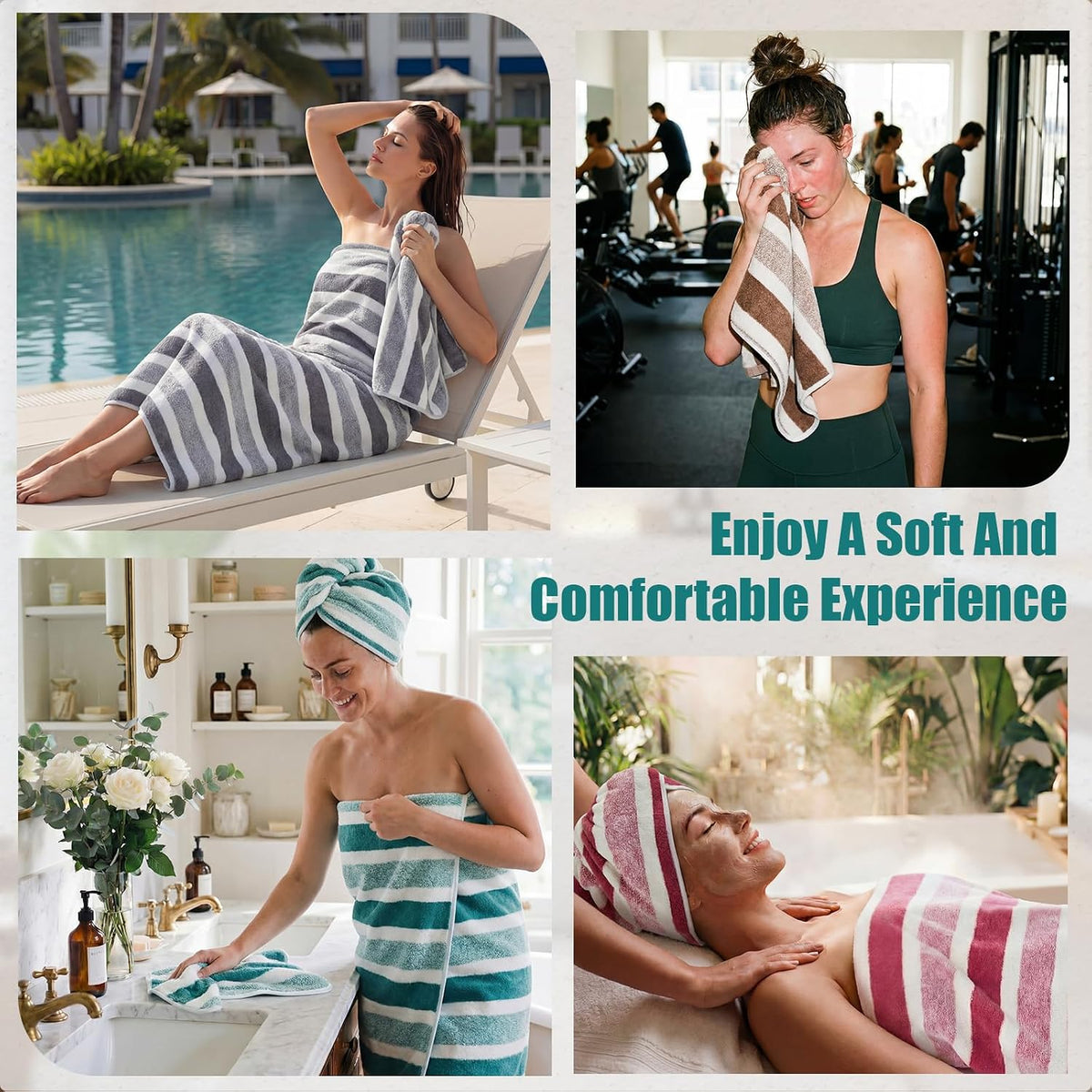 12 Pcs Microfiber Striped Bath Towels and Washcloths Set, Morandi