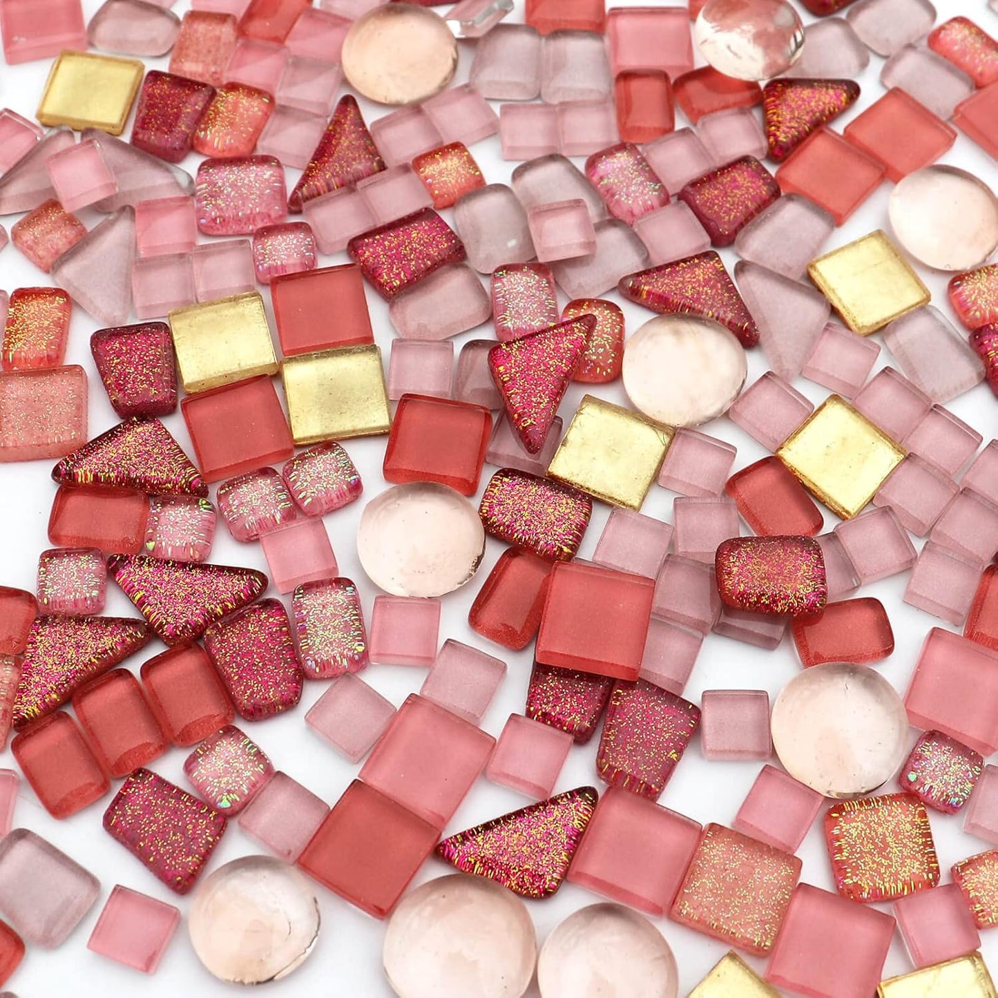 Assorted Pink Irregular Crystal Mosaic Tiles, 9oz Value Pack - Perfect for Art Crafts, Mosaic Making Projects, Home Decor, and More