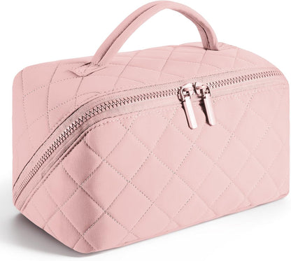Makeup Bag for Portable Travel and Business Trips ，Large Makeup Organizer lightweight and Soft，Toiletry Bag,Secure Zipper Closure (Pink)