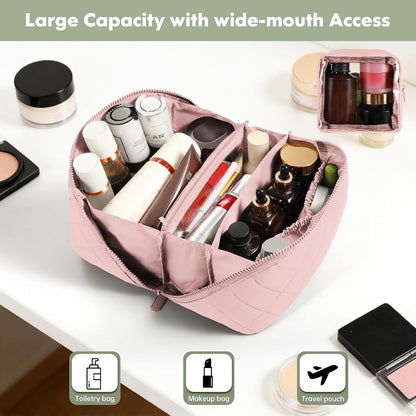 Makeup Bag for Portable Travel and Business Trips ，Large Makeup Organizer lightweight and Soft，Toiletry Bag,Secure Zipper Closure (Pink)