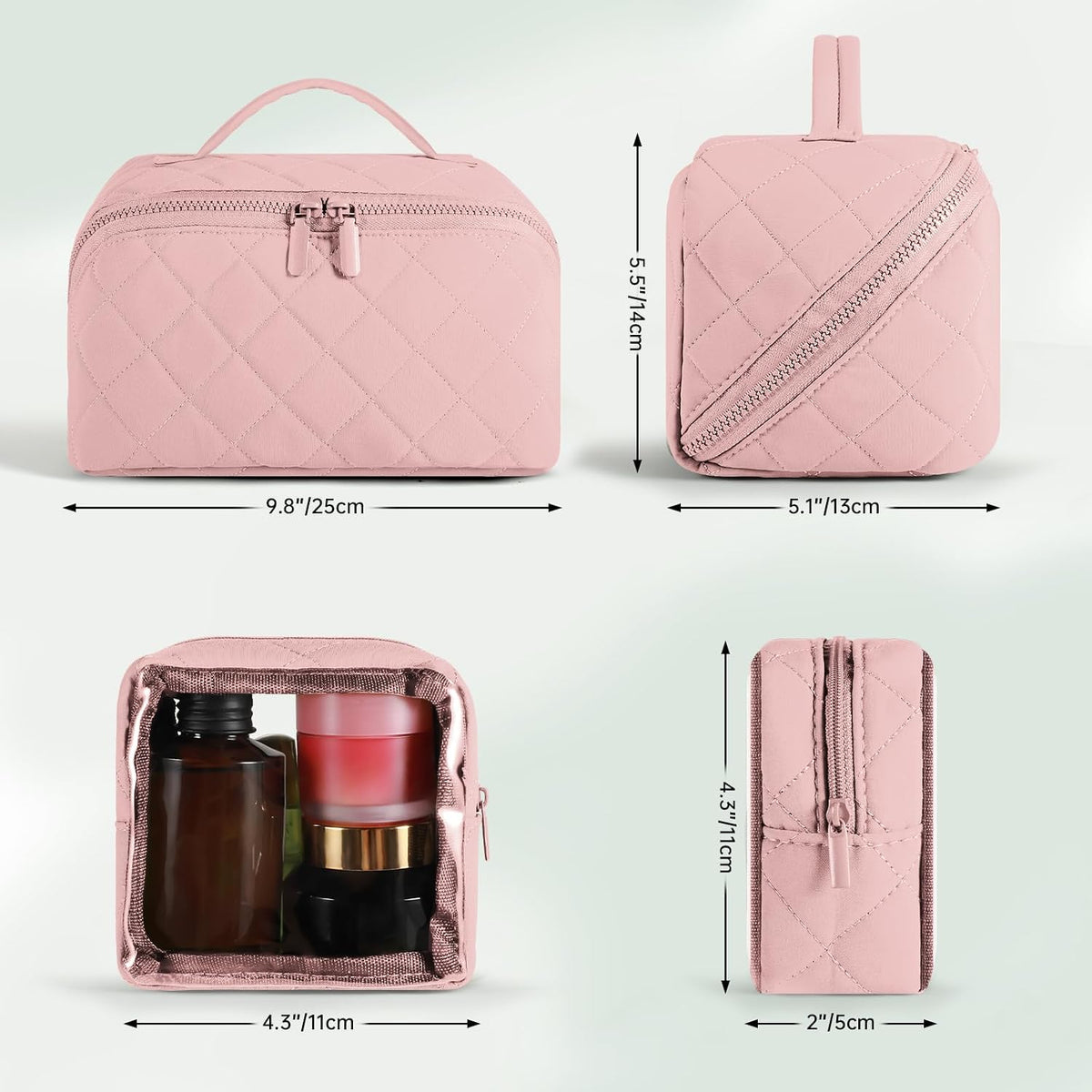 Makeup Bag for Portable Travel and Business Trips ，Large Makeup Organizer lightweight and Soft，Toiletry Bag,Secure Zipper Closure (Pink)